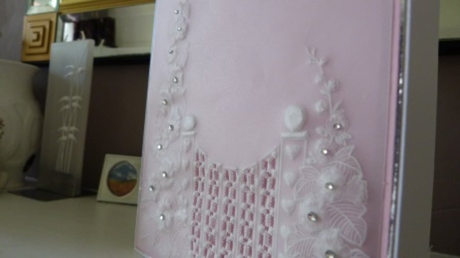 Pink Hollyhock Parchment Birthday Card