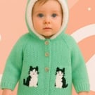 Knitting Pattern for Child's Cat Hoodie Birth to 8 years, Front Fastening PDF
