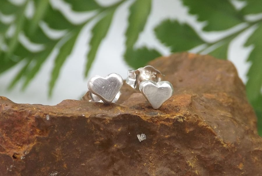 Recycled Sterling Silver Heart Stud Earrings.