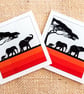 Glass Elephant Family coaster silhouettes orange stripes African safari animals - Image 1
