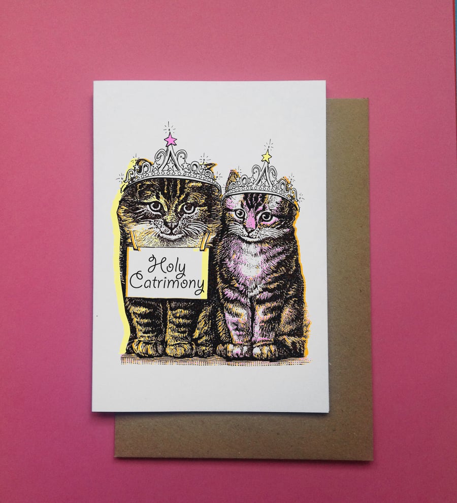 Fun Gay Wedding Card for Mrs & Mrs, Two Cat Brides Same Sex Wedding LGBTQ