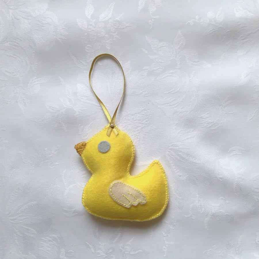 Easter chick, felt decoration, yellow, hand stitched, hanging decor, spring, 