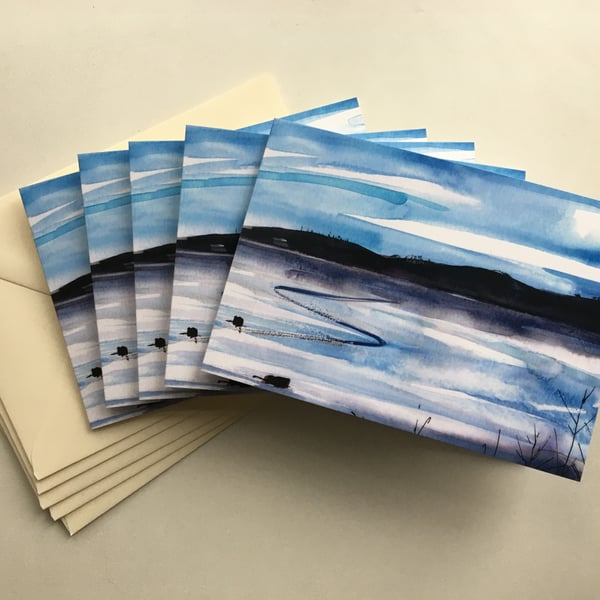 Pack of five printed greetings cards Frozen Lake