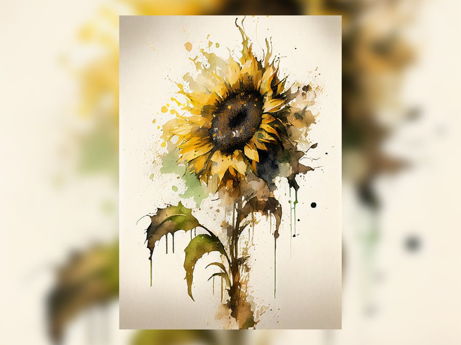 Sunflower, Watercolor Painting Print, Vibrant Botanical Art