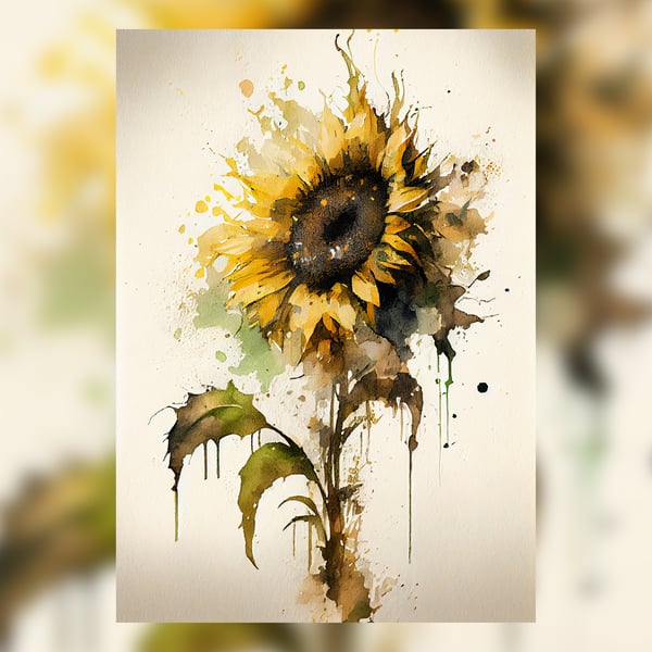 Sunflower, Watercolor Painting Print, Vibrant Botanical Art