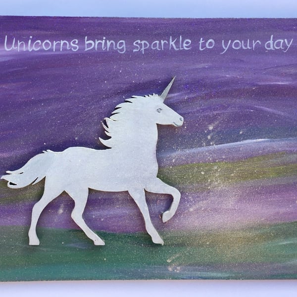 Unicorns bring Sparkle to your day. Wooden wall hanging.