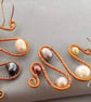Multicoloured Cultured Pearl Copper Abstract Squiggle Dangle Earrings  - Image 6