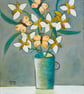 Original Still Life Painting with White Flowers and Yellow Butterflies - Image 2