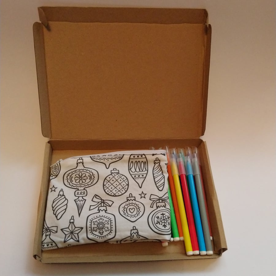 Christmas Bauble Pencil Case to Colour, Letterbox Gift, Choice of Sizes