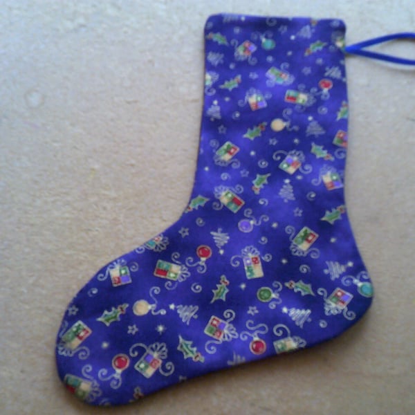 Purple with Parcels and squiggly trees 7.5 inch stocking