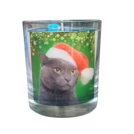 Christmas Scented Candle in Glass Santa Hat Cat Design In 6 Festive Fragrances