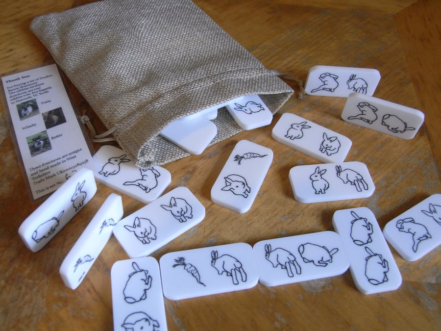 Double Bunny Dominoes Pouch Classic White, rabbit lovers, bunny lovers gift