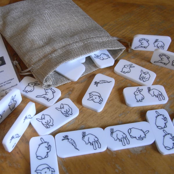 Double Bunny Dominoes Pouch Classic White, rabbit lovers, bunny lovers gift