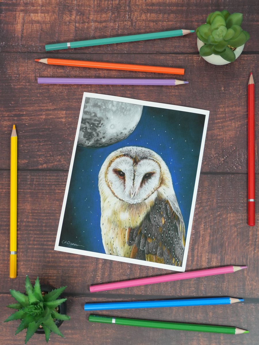 Perfectly Imperfect Fine Art Print of "Queen of the Night" Owl and Moon SAMPLE