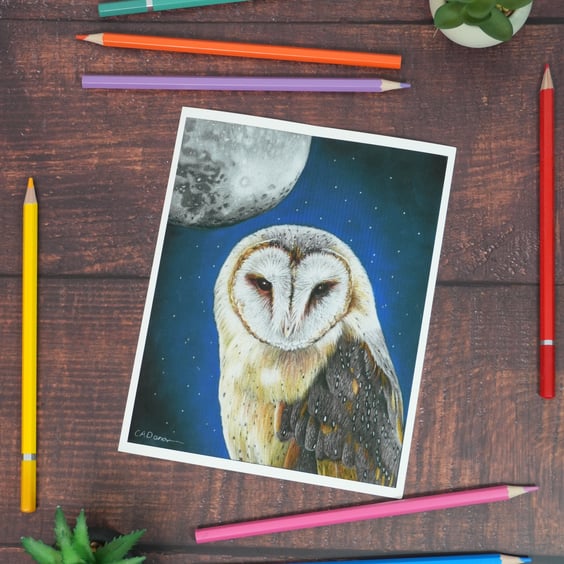 Perfectly Imperfect Fine Art Print of "Queen of the Night" Owl and Moon SAMPLE