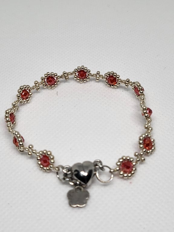 Red Crystal Bracelet Miyuki Beads Magnetic Heart Clasp Handmade Jewellery