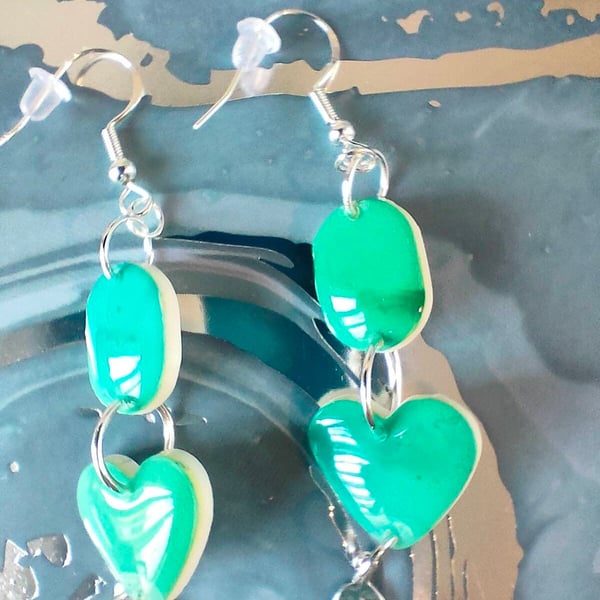 Green Drop Earrings With Leaf Charm