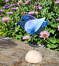 Fused Glass Fantasy Bird Standing on a Wooden Half Sphere