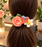 Handmade Floral Hair Clip – Crochet Peach Rose & Daisy - Image 4