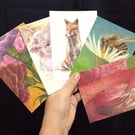 Watercolour Art Postcards – Nature: Fox, Koala, Flamingo, Bee & Flowers