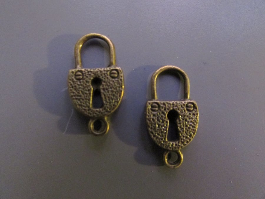 Bronze Padlock Jewellery making charm pendant x 2