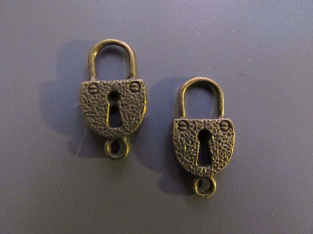 Bronze Padlock Jewellery making charm pendant x 2
