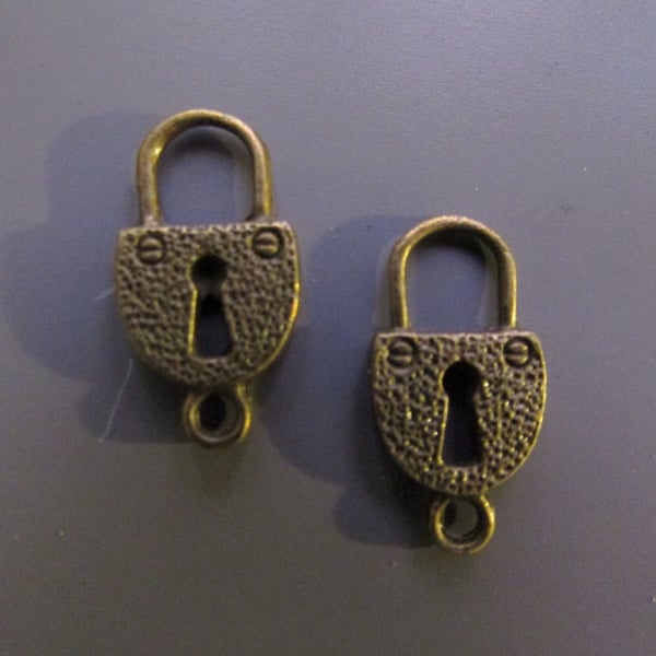 Bronze Padlock Jewellery making charm pendant x 2