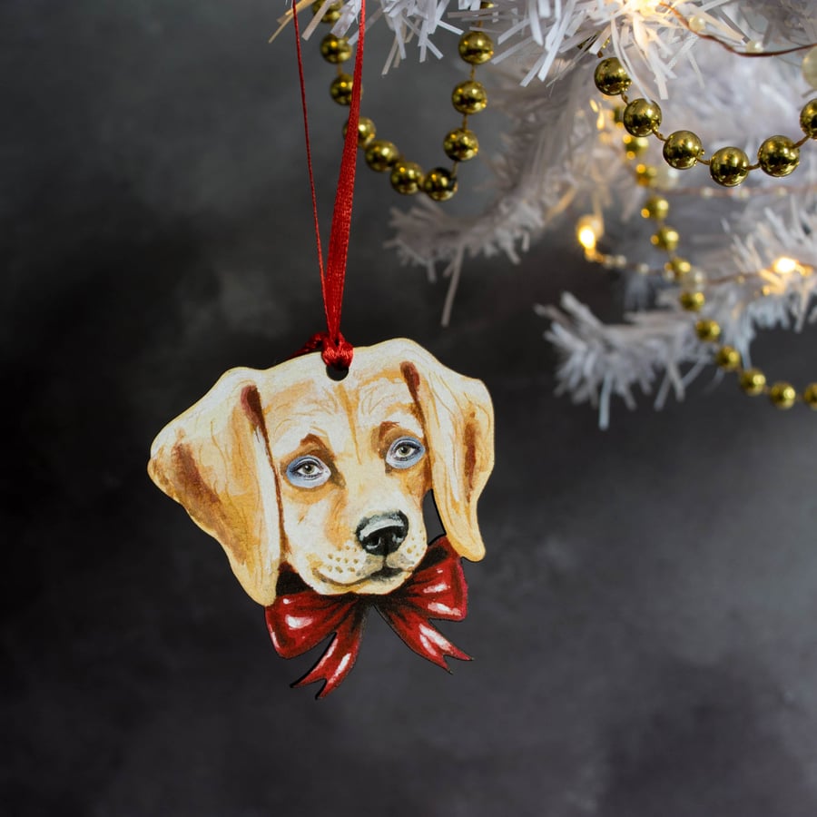 Golden retriever dog hanging decoration. Golden Labrador. Illustrated decoration