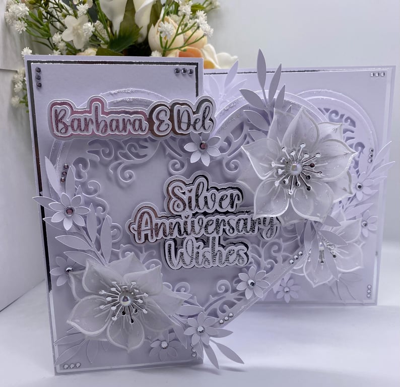 Personalised - Luxury 25th Silver Wedding anniversary card boxed