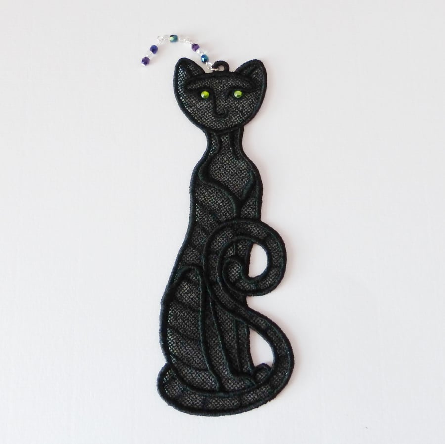 REDUCED.Embroidered Lace Cat Bookmark