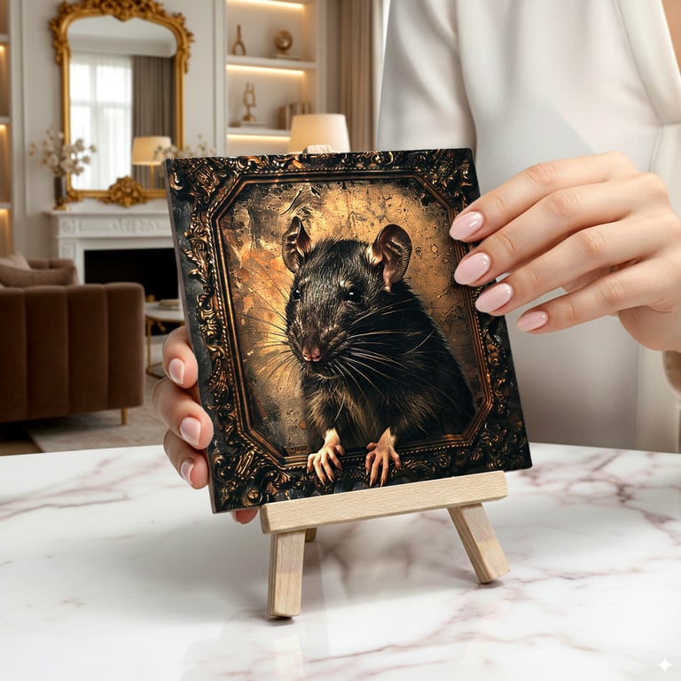 The Rat Ceramic Tile Art On Easel - Gothic Home Decor - Room Decor