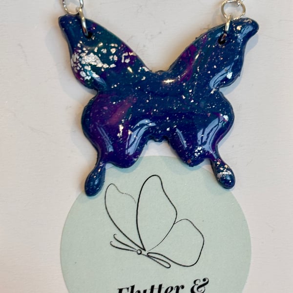 Galaxy Wings – Deep Blue Butterfly Necklace