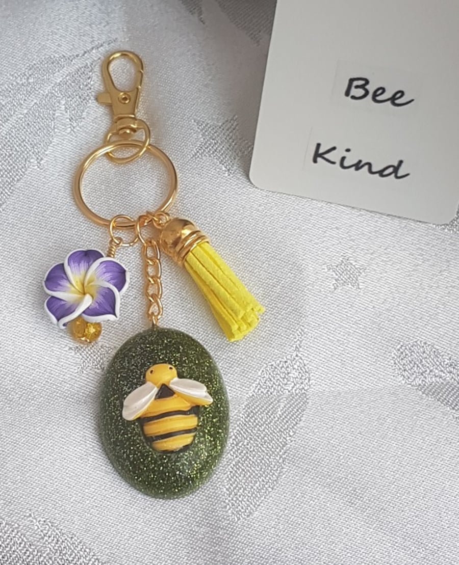 Gorgeous Green Oval Bumble Bee Key ring - Key chain Bag charm