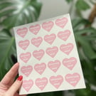 Handmade with Love Heart Shaped Pink Stickers