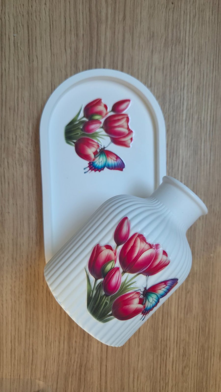 Vibrant Handmade Vase and Tray Set Tulip design
