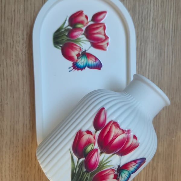 Vibrant Handmade Vase and Tray Set Tulip design