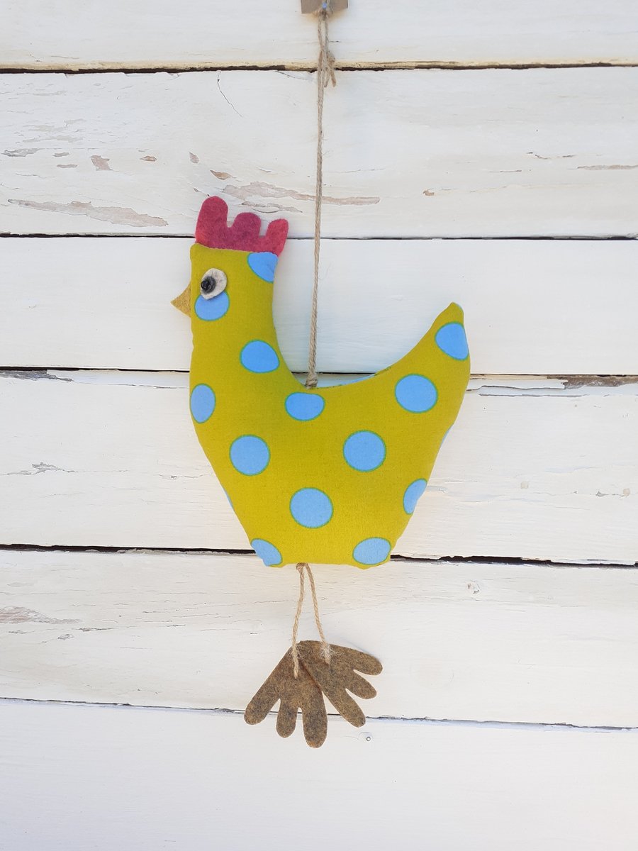 Lime Green and Turquoise Dotty Hen Hanging Decoration
