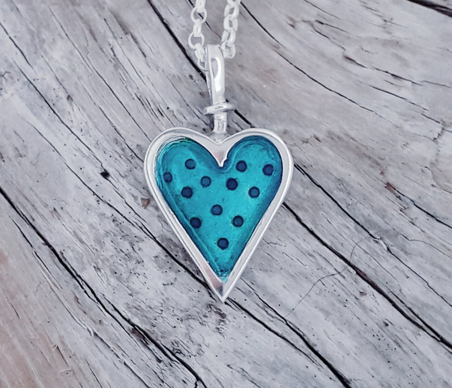 Enamelled Dotty Heart Pendant