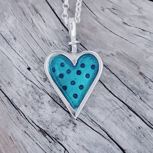 Enamelled Dotty Heart Pendant