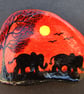 Two Elephants Painted on Shell, Silhouette Art, Seashell Gift, Magnet (Optional) - Image 1