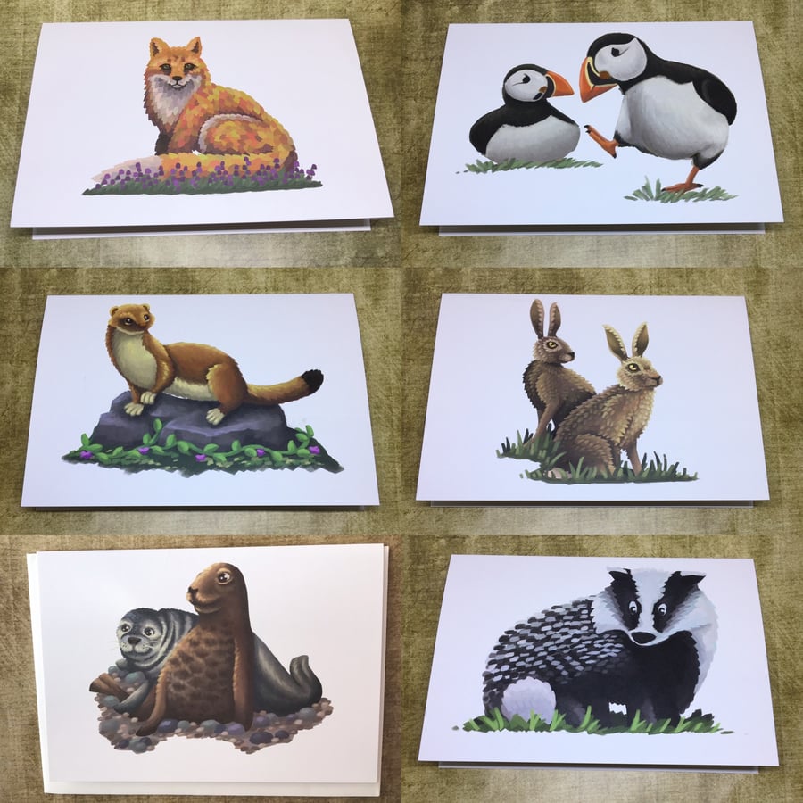 British Wildlife - set of 6 blank greeting cards