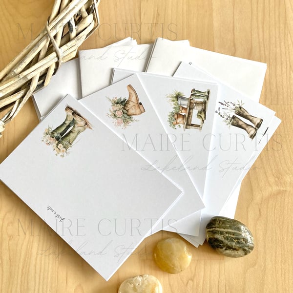 Boots and Blooms Note cards set 12 A6 Flat Cards with Envelopes