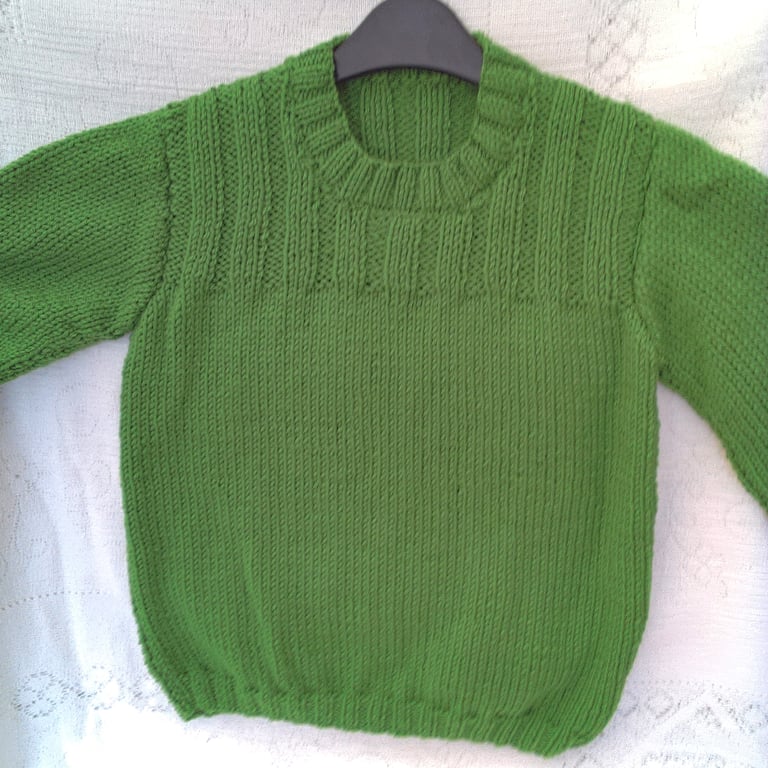 Child's Hand Knitted Unisex Jumper with Ribbed Yoke, Gift Ideas for Children