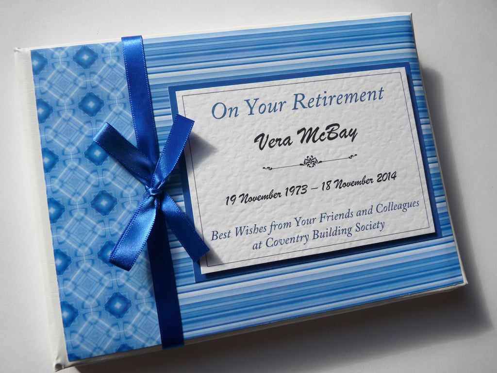 Blue retirement guest book, retirement gift, retirement party book