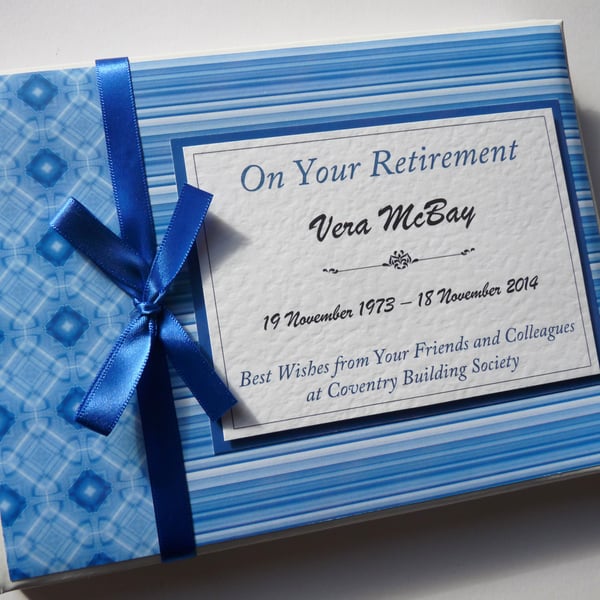 Blue retirement guest book, retirement gift, retirement party book