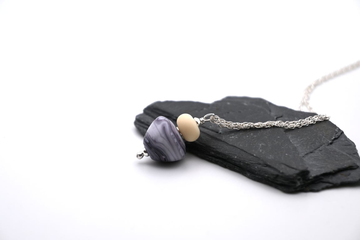 purple marble lampwork glass cone pendant necklace