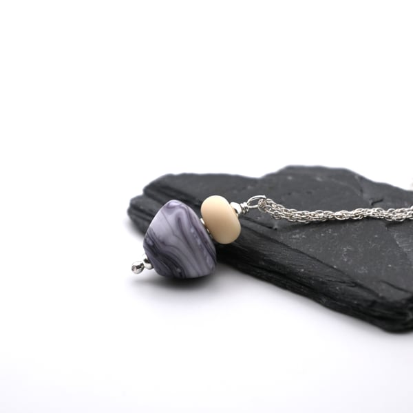 purple marble lampwork glass cone pendant necklace