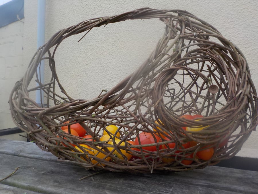 Wild Hedgerow Autumn vegetable basket, woven willow hazel, wicker, ready now