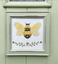 Framed Paper Cut and Hand Stitched Bumble Bee Picture. Framed Artwork.