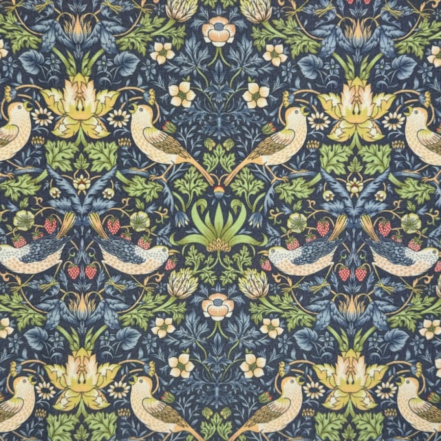 William Morris Water Resistant Tablecloth. Strawberry Thief. Navy.  Round 145cm